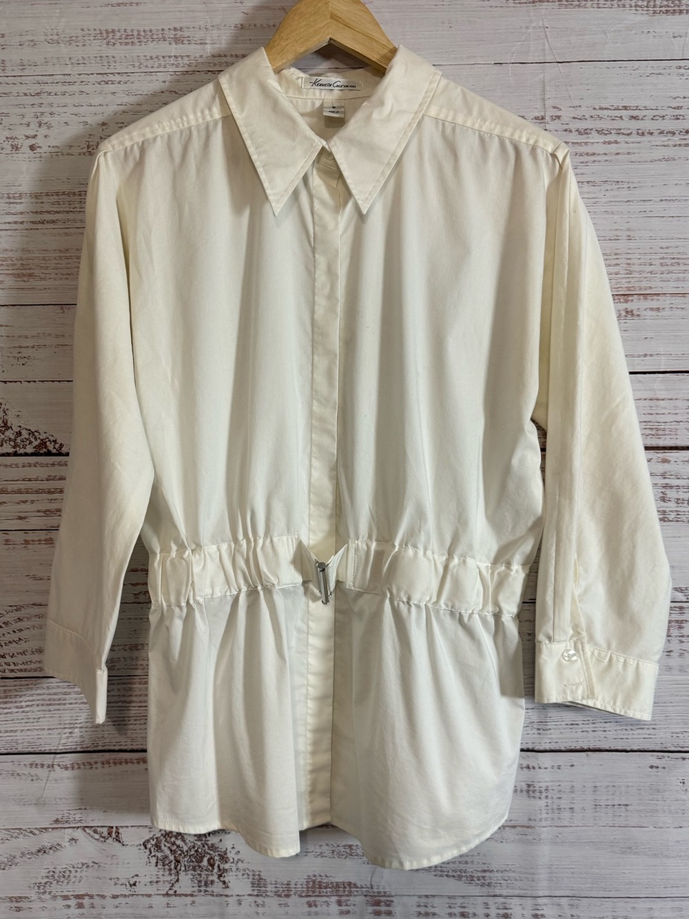 Kenneth Cole New York Cream Button-Front Gathered Waist Shirt Women’s size 12